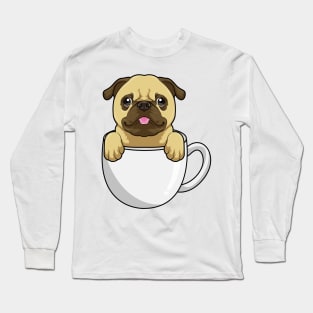 Pug with Cup of Coffee Long Sleeve T-Shirt